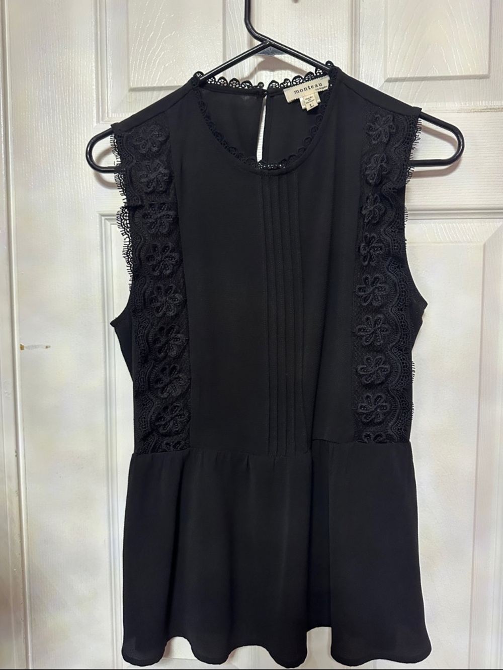 Monteau Black Sleeveless Lace-Trim Peplum Top Dress
